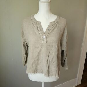 Zara Beige Textured Henley Tunic Top
